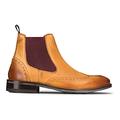 Mens Slip On Real Leather Brogue Boots Brown Tan Classic Smart Formal London - Tan 9