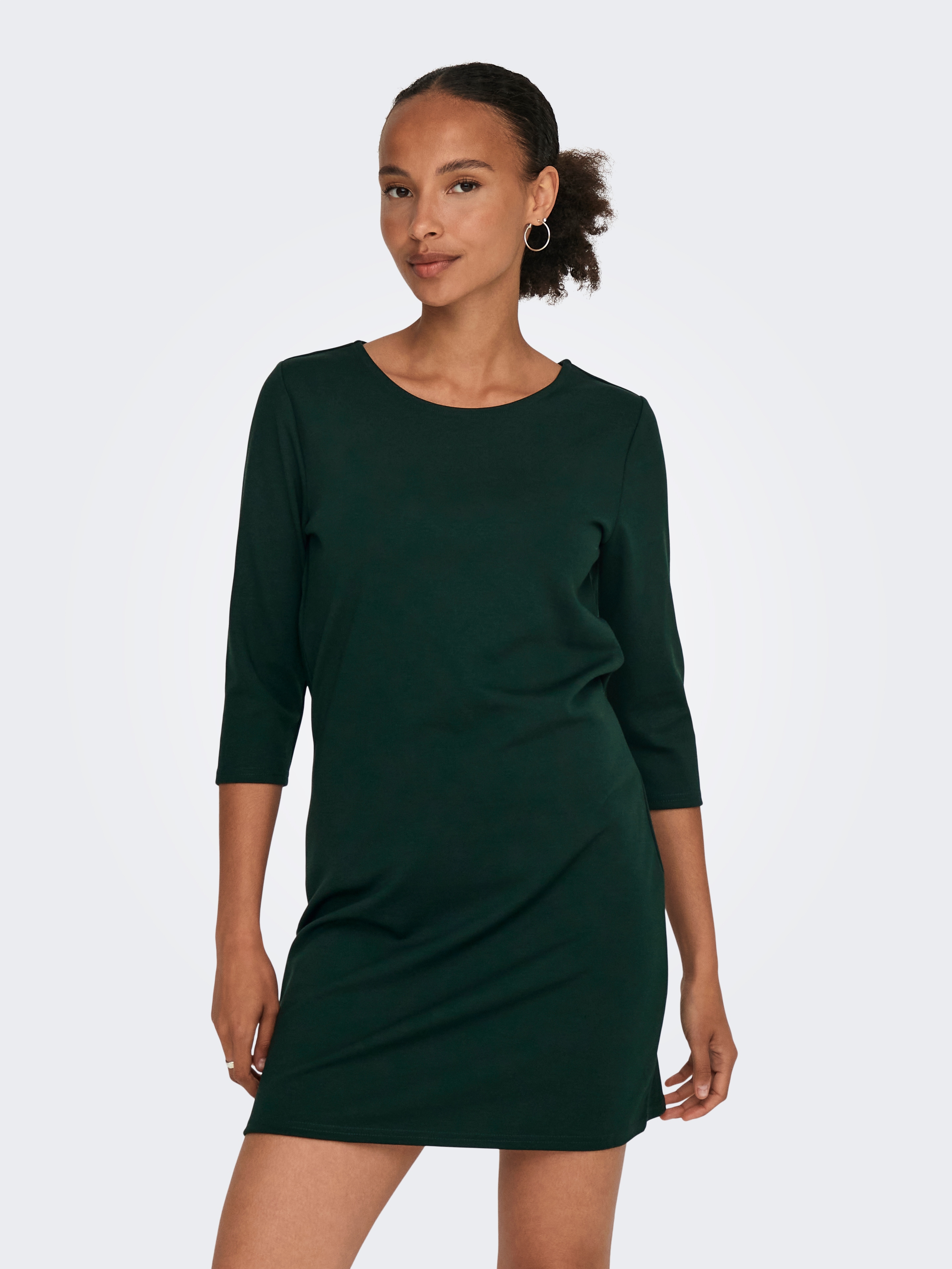 Jerseykleid ONLY "ONLBRILLIANT 3/4 DRESS", Damen, Gr. XS, N-Gr, grün (pine grove), Jersey, Obermaterial: 82% Polyester, 13% Viskose, 5% Elasthan, unifarben, Midi, Rundhals, Kleider Jerseykleid, Sommerkleid