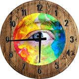 Large Wood Wall Clock 24 Inch Round Rainbow Wall Art Colorful Eye Wall Art for Kitchen Round Small Battery Operated