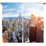 Cityscape Modern Art Decor Image NYC Manhattan City Skyline Curtain 2 Panel Set