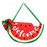 Watermelon Hanging Sign with Bow Summer Watermelon Front Door Welcome Wreath Home Wall Decor with Hanging Rope