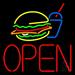 Burger And Drink Open LED Neon Sign 16 x 16 - inches Clear Edge Cut Acrylic Backing with Dimmer - Bright and Premium built indoor LED Neon Sign for restaurant window and interior decor.