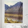 Alaska Tapestry Mountain and River in Alaska American Countryside Idyllic Rustic Photo Fabric Wall Hanging Decor for Bedroom Living Room Dorm 5 Sizes Forest Green Yellow by Ambesonne