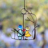 Stained Glass Window Hanging - Stained Glass Angel Couple Under Tree Suncatchers for Windows Door Decoration - Stained Glass Panels Classic Abstract Art