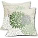 AUQ Sage Green Dahlia Pillow Covers 18X18 Inch Spring Geometric Floral Elegant Line Modern Flower Pillow Case Farmhouse Outdoor Decor for Home Bedroom Living Room Linen Square Cushion Cover Set of 2