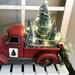 Vintage Red Truck Rustic Christmas Table Decoration Pickup Truck Car with Lighted Mini Christmas Tree Country Christmas Tabletop Decor