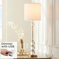 Vienna Full Spectrum Modern Art Deco Buffet Table Lamp 32 1/2 Tall with USB Dimmer Cord Brass Metal Crystal Ball Off White Shade for Living Room Home