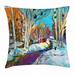 Fine Art Throw Pillow Cushion Cover Winter Cityscape Urban Park with Trees Snowy Grass Acrylic Style Vibrant Image Decorative Square Accent Pillow Case 20 X 20 Inches Multicolor by Ambesonne