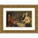 French School 24x16 Gold Ornate Framed and Double Matted Museum Art Print Titled - Two Young Men and a Woman Holding a Child Seated at a Table Drinking Wine (18th Century)