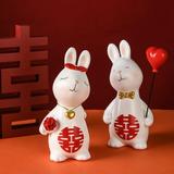 2x Bunny Resin Figurines Weddings Couple Rabbit Statue for Collection Window