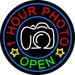 1 Hour Photo Open LED Neon Sign 18 x 18 - inches Black Square Cut Acrylic Backing with Dimmer - Bright and Premium built indoor LED Neon Sign for art gallery and exhibition.