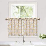 Kitchen Curtains Medallion Printed Room Darkening Bathroom Window Curtain Damask Floral Cafe Curtains Rod Pocket Half Window Treatment Set Short Curtains Yellow/Grey 26 x 30 Set of 2