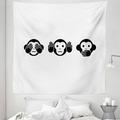 Monkey Tapestry See No Evil Hear No Evil Speak No Evil Animal Graphic Simple Illustration Fabric Wall Hanging Decor for Bedroom Living Room Dorm 5 Sizes Charcoal Grey White by Ambesonne