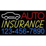 Auto Insurance with Phone Number LED Neon Sign 20 x 37 - inches Clear Edge Cut Acrylic Backing with Dimmer - Bright and Premium built indoor LED Neon Sign for automotive store and mall.