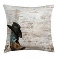 Western Throw Pillow Cushion Cover Traditional Rodeo Cowboy Hat and Cowgirl Boots Retro Grunge Background Art Photo Decorative Square Accent Pillow Case 24 X 24 Brown Black by Ambesonne