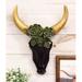 Rustic Western Bison Bull Cow Skull With Green Floral Roses Wall Decor Plaque