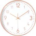 Modern Minimalist Rose Gold on White Silent Wall Clock With Glass Top (Numerical Dial)