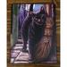 Brush With Magick Black Cat With Pentagram Broom Wood Framed Canvas Wall Decor