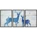 wall26 Framed Canvas Print Wall Art Set Blue Watercolor Deer Duo & Birds on Wood Panels Animals Wildlife Woodblock Modern Art Rustic Scenic Dramatic for Living Room Bedroom Office - 24 x36