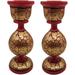 India Meets India Papier Mache Candlesticks Holder Set of 2 Candle Holder Handicraft by Awarded Indian Artisans (Gold & Red)