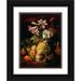 Abraham Brueghel 19x24 Black Ornate Framed Double Matted Museum Art Print Titled: Lilies and Other Flowers in a Glass Vase with Peaches and Melons