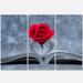 Designart Red Rose Inside the Book Floral Art Canvas Print