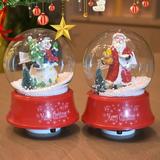 GROFRY Christmas Music Box Snow Rotatable with Music Glow Eye-catching Ornament Exquisite Rotating Santa Claus Music Box for Christmas