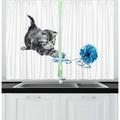 Ambesonne Cat Kitchen Curtains Playful Kitten Furry 55 x45 Grey Blue