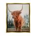 Stupell Industries Highland Cattle Cow Grazing Rural Farmland Sunlight Photograph Metallic Gold Floating Framed Canvas Print Wall Art Design by Dakota Diener