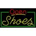 Yellow Shoes Open With Border LED Neon Sign 20 x 37 - inches Black Square Cut Acrylic Backing with Dimmer - Bright and Premium built indoor LED Neon Sign for store interior DÃ©cor Storefront.