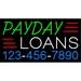 Red Payday Loans with Phone Number LED Neon Sign 20 x 37 - inches Black Square Cut Acrylic Backing with Dimmer - Bright and Premium built indoor LED Neon Sign for Pawn shop and storefront.