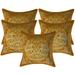 Stylo Culture Indian Decorative Brocade Mustard Yellow And Gold Throw Pillow Covers 12x12 Jacquard Weave Banarasi Sofa Throw Pillow Cases Elephant Floral 30x30 cm Cushion Covers (Set Of 5)