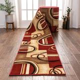 Well Woven Custom Size Runner - Choose Length - Deco Rings Red Geometric Modern 27 Inch Wide x 25 Feet Long Runner (27 x 25 ) Abstract Color Block Carpet