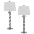 Noah 33 Inch Accent Table Lamp Set of 2 Turned Pedestal Base Silver- Saltoro Sherpi