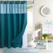 WPM No Hooks Required Teal Shower Curtain with Snap-in Liner Waffle Weave Design Hotel Style Waterproof & Washable Mesh top Window Easy Snaphook Teal Bathroom 72 inch wide x 86 inch long