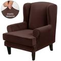 TOPCHANCES 2-Piece Stretch Velvet Fabric Wing Chair Cover Wingback Armchair Slipcoversï¼ˆBrownï¼‰