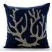Decorative Navy Blue European Sham Covers 26x26 inch (65x65 cm) Linen Euro Sham Covers Sea Creatures Sea Weeds Corals Beaded Beach Style Euro Size Pillow - Sea Weed At The Shore