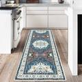 Findosom 2 x6 Vintage Boho Kitchen Rug Runner for Hallways Machine Washable Non Slip Hallway Runner Rugs 0.6 inch Thickness Medallion Floor Runner Rugs for Entryway Bedroom Laundry Room Blue