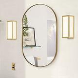 ANDY STAR Gold Oval Mirror Brass Mirror for Wall Oval Mirrors for Bathroom in Stainless Steel Metal 1 Thin Frame Pill Shaped Mirror Hangs Vertical or Horizontal Ideal for Limited Space