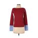 J.Crew Long Sleeve T-Shirt: Crew Neck Covered Shoulder Red Color Block Tops - Women's Size 2X-Small