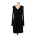 LA Relaxed Casual Dress V Neck Long sleeves: Black Solid Dresses - Women's Size Small