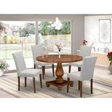 Red Barrel Studio® Mid Century Dining Set Consists of a Dining Table & Linen Fabric Dining Chairs w/ High Back Wood/Upholstered in Brown | Wayfair
