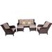 Winston Porter Insunza 5 Piece Rattan Seating Group w/ Cushions Synthetic Wicker/All - Weather Wicker/Wicker/Rattan in Brown | Outdoor Furniture | Wayfair