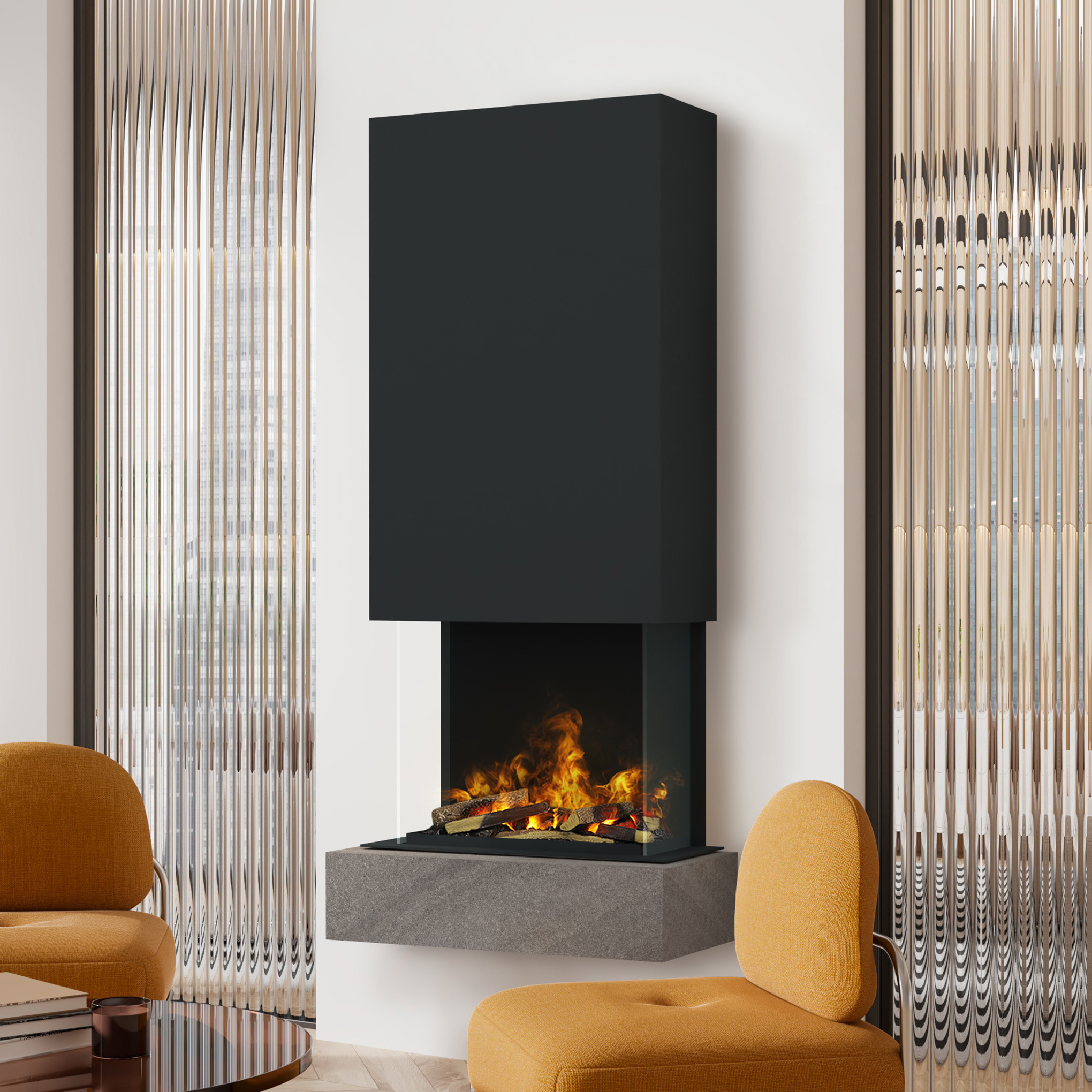 muenkel design Sona [Elektrokamin Opti-myst]: Galaxy (Schiefer dunkelgrau) - schwarz-grau
