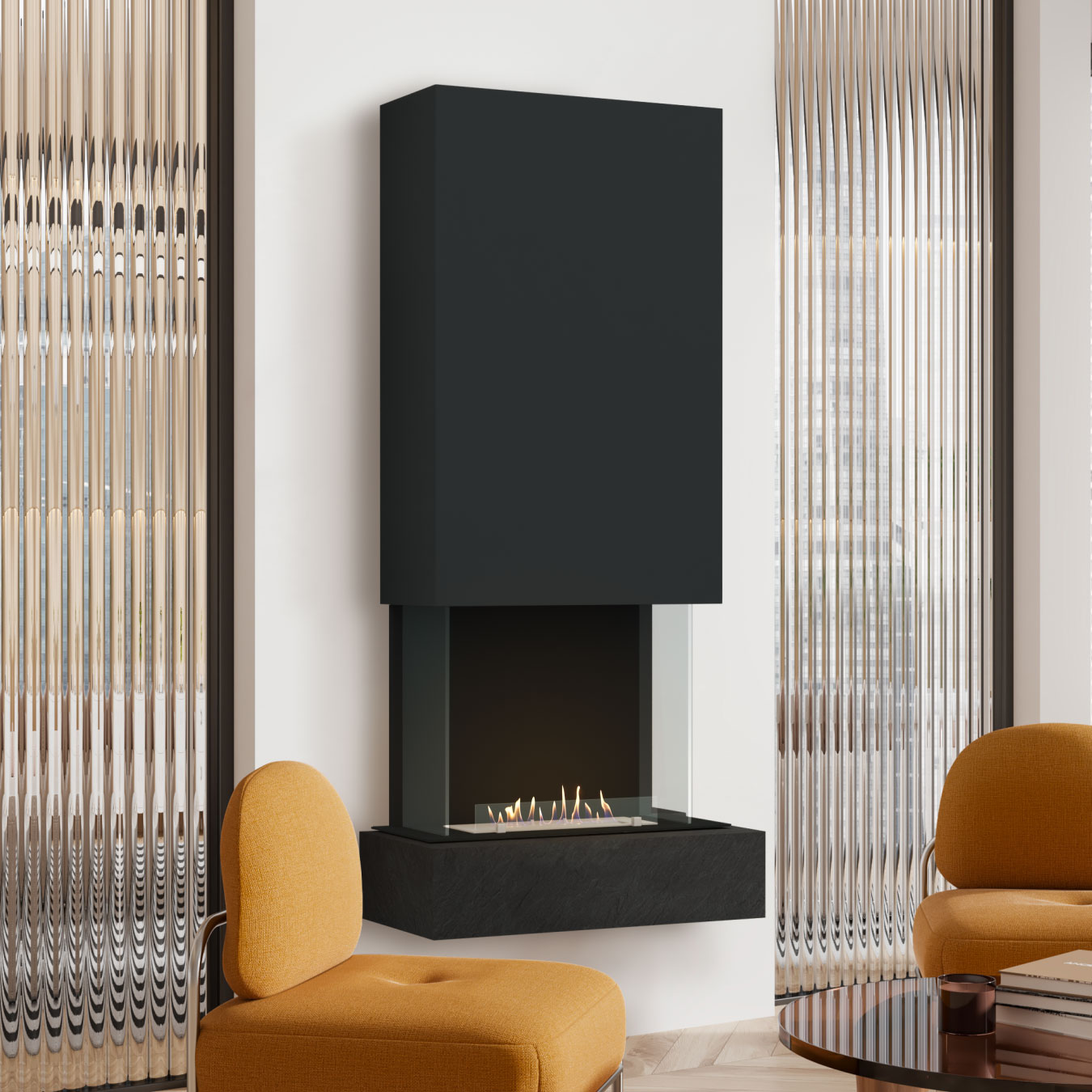 muenkel design Sona [moderner Design Ethanolkamin]: Galaxy (Schiefer dunkelgrau) - schwarz-grau - safety burner 290