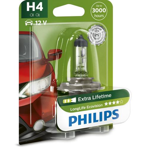 PHILIPS H4 LongLife EcoVision 60/55W (1 Stk.) Glühlampe, Fernscheinwerfer,Glühlampe, Hauptscheinwerfer,Glühlampe, Nebelscheinwerfer,Glühlampe 12V für