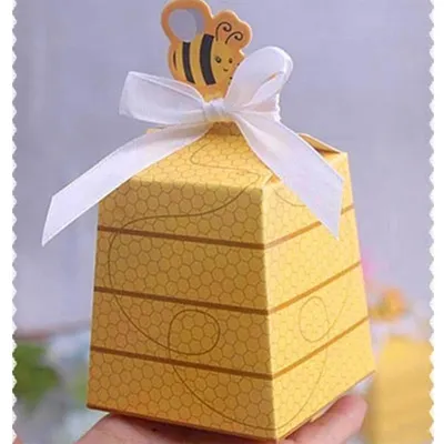 Boîtes à bonbons en forme d'abeille jaune européenne 10 pièces boîte-cadeau avec rubans blancs