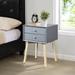 Side Table with 2 Drawer and Rubber Wood Legs, Mid-Century Modern Storage Cabinet for Bedroom Living Room