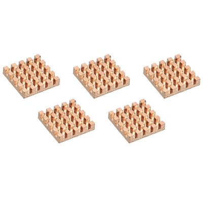 Heatsink Kit Pure Copper 14x14x3mm for IC MOS with Thermal Pads Pack of 5 - Gold Tone