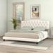 Upholstered Curved Tufted Linen Platform Bed Frame, King